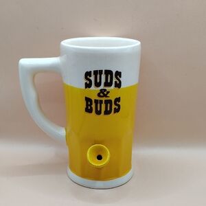 Suds & Buds Yellow and White Ceramic Beer Mug